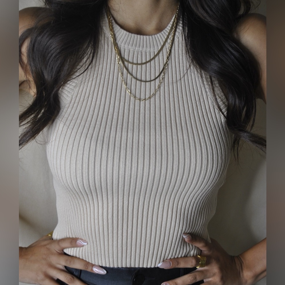 Ribbed Cream Sleeveless Top